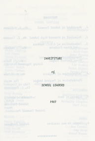 Programme, Norwood High School, Ringwood, Victoria, 1987 School Captains Investiture