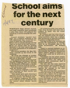 Newspaper - Clipping, Norwood High School,  Ringwood, Victoria - "School aims for the next century"