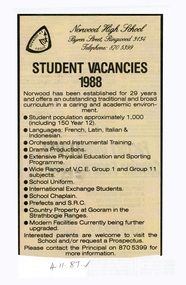 Newspaper - Clipping, Norwood High School,  Ringwood, Victoria