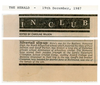 Newspaper - Clipping, Norwood High School,  Ringwood, Victoria