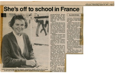 Newspaper - Clipping, Norwood High School,  Ringwood, Victoria - Student exchange program