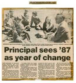 Newspaper - Clipping, Norwood High School,  Ringwood, Victoria - Principal sees '87 as a year of change