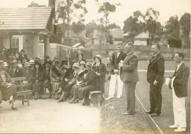 Photograph, Ringwood Bowls Club - Foundation President, Cr Arthur Blood introduces Hon. R G Menzies, M.L.A. to officially open the new Club. 1932