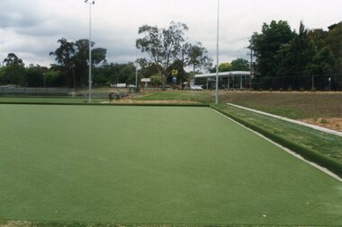 Photograph, Ringwood Bowls Club - New club house and greens at the corner of Warrandyte and Loughnan Roads, 1997. Photo taken by Jim Bennett