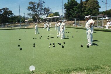 Photograph, Ringwood Bowls Club - New club house and greens at the corner of Warrandyte and Loughnan Roads, 1997. Photo taken by Jim Bennett