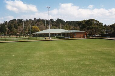 Photograph, Ringwood Bowls Club - New club house and greens at the corner of Warrandyte and Loughnan Roads, 1997. Photo taken by Jim Bennett