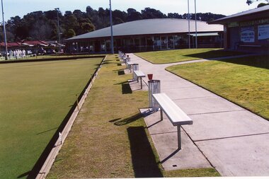 Photograph, Ringwood Bowls Club - New club house and greens at the corner of Warrandyte and Loughnan Roads, 1997. Photo taken by Jim Bennett