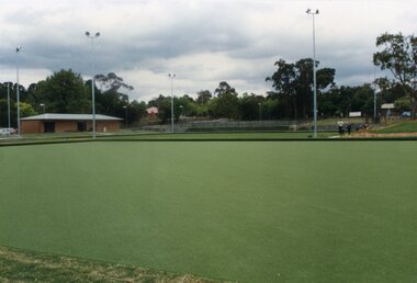 Photograph, Ringwood Bowls Club - New club house and greens at the corner of Warrandyte and Loughnan Roads, 1997. Photo taken by Jim Bennett