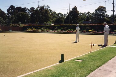 Photograph, Ringwood Bowls Club - Men's Championships, January 1994, Les Pieper and Doug Corrigan winners. Photo taken by Jim Bennett