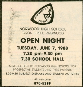 Newspaper - Clipping, Norwood High School,  Ringwood, Victoria