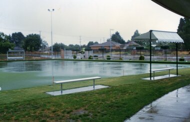 Photograph, Ringwood Bowls Club - New Ringwood Bowls Club greens flooded, 1997. Photo taken by Jim Bennett