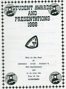 Programme, Norwood High School, Ringwood, Victoria, Student Awards and Presentations 1988