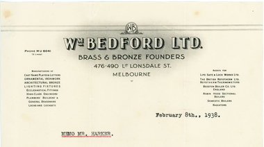 Work on paper, Archie Harker's work related letters of business 1949-1963