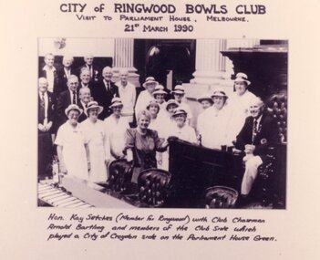 Photograph, Ringwood Bowls Club - Visit to Parliament House- Melbourne, 1990