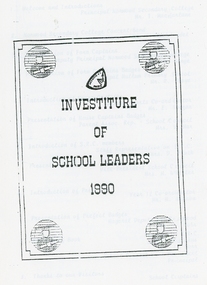 Programme, Norwood High School/Secondary College, Ringwood, Victoria, Investiture of School Leaders 1990