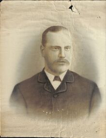 Work on paper, Sepia Photogragh of unknown man, on paper in cardboard cylinder with Paris address dated 1903 (In Wieland family collection)
