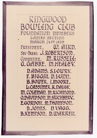 Photograph, Ringwood Bowls Club- Foundation Members, Ladies Section, March 24th,1959