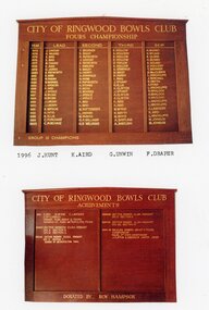 Photograph, Ringwood Bowls Club- Honour Board, Fours Championship 1973 to 1996, Achievements 1986 to 1997
