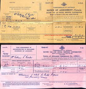 Financial record, Income tax assessments for Mrs.Catherine R. Harker (Ruby Wilson), Mont Albert, 1946-49