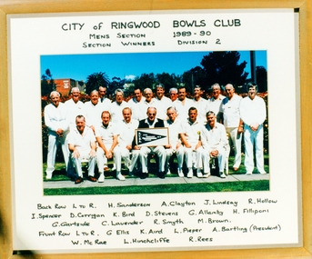 Photograph, Ringwood Bowls Club- Mens Section, Section winners, Division 2, 1989-90