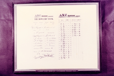 Photograph, Ringwood Bowls Club- Scorecard showing highest scores by a Ringwood Pennant team, 1958