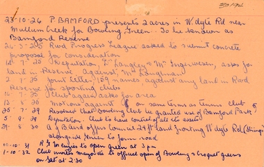 Document, Ringwood Bowls Club- Snippets of information from 1926 to 1943