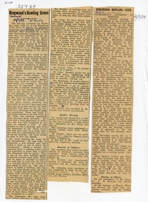 Newspaper, Ringwood Bowls Club- Miscellaneous newspaper clippings, 1929 to 1994