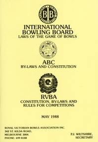 Booklet, Ringwood Bowls Club- International Bowling Board, Laws of the Game of Bowls, 1988