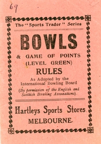 Booklet, Ringwood Bowls Club- Bowls & Game of Points (Level Green), Rules. circa 1920's