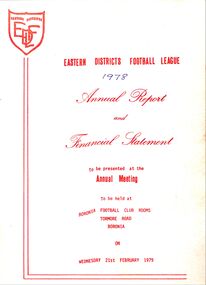 Booklet - Annual Report, Eastern Districts Football League (EDFL) Annual Report 1978