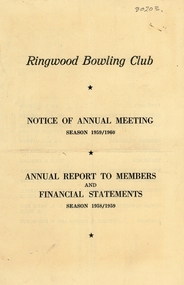 Document, Ringwood Bowls Club- Notice of Annual Meeting, Season 1959/1960