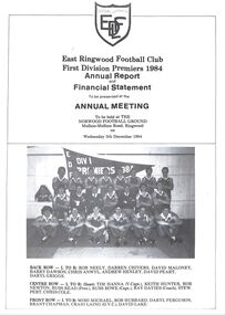 Booklet - Annual Report, Eastern Districts Football League (EDFL) Annual Report 1984