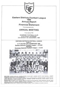 Booklet - Annual Report, Eastern Districts Football League (EDFL) Annual Report 1985