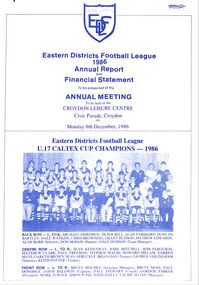 Booklet - Annual Report, Eastern Districts Football League (EDFL) Annual Report 1986