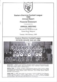 Booklet - Annual Report, Eastern Districts Football League (EDFL) Annual Report 1988