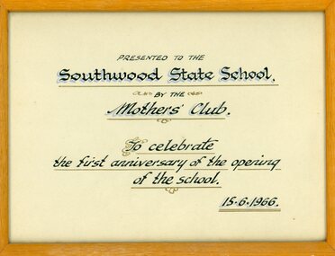 Plaque, Southwood Primary School 1966 1st Anniversary plaque