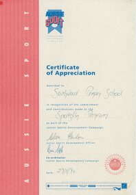 Certificate, Southwood Primary School, 1994, Aussie Sport Certificate of Appreciation