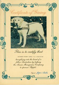 Certificate, Southwood Primary School, Certificate of Giving for Guide Dogs