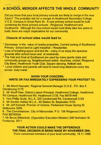 Flyer, Southwood Primary School, School Merger Information Flyer