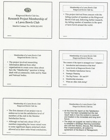 Document, Ringwood Bowls Club- Research Project of a Lawn Bowls Club, May 2012