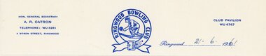 Document, Ringwood Bowls Club- Letterhead, Ringwood Bowling Club, 1961