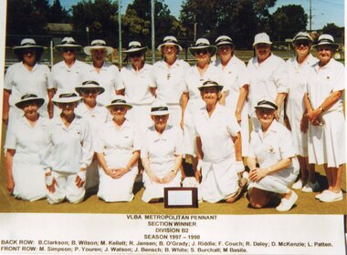 Photograph, Ringwood Bowls Club- Ladies Section, Division B2 winners, Season 1997-1998