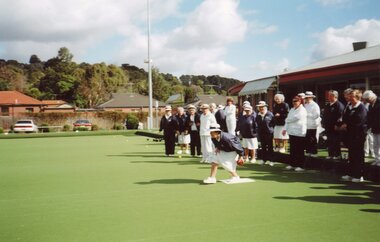 Photograph, Ringwood Bowls Club- Ladies Section , Club Champion for 2003/2004 Gordana Baric putting down the first bowl of the season