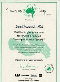 Certificate, Clean Up Austalia Day 1997  participation certificate