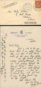 Photograph, Picture Lettercard and separate shipboard letter from Archie Harker to Ruby Wilson 1933