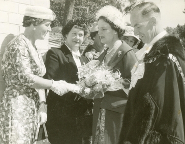 Photograph, Official opening of Heathmont Infant Welfare Centre, 30th November 1960.  Mrs L McLeod, Mrs E Baxter, Lady Brooks, Mayor Horman