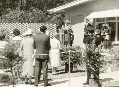 Photograph, Official opening of Heathmont Infant Welfare Centre, 30th November 1960. Lady Brooks speaking