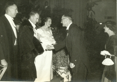 Photograph, Ringwood Charity Ball, March 24th, 1961 – Mayor Horman greeting Hon. Gilbert Chandler, MLA, and Mrs Chandler