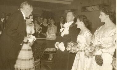 Photograph, Ringwood Mayoral Ball 10th June, 1955.  Mayor and Mayoress Horman. Sir George and Lady Knox, Mrs Kelly (far right)