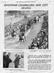 Photograph, Extract from the Australian Municipal Journal (April 1960) celebration of the proclamation of Ringwood as a City on 19th March 1960 at Ringwood Town Hall, with Sir Dallas Brooks and Lady Brooks
